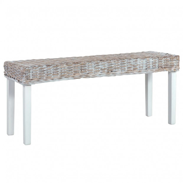 Bench 110 Cm White Natural Kubu Rattan And Solid Mango Wood