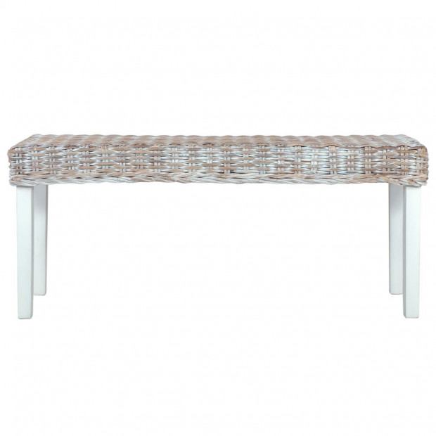Bench 110 Cm White Natural Kubu Rattan And Solid Mango Wood Image 2
