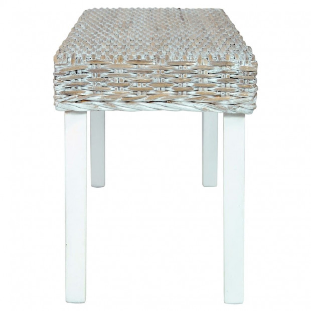 Bench 110 Cm White Natural Kubu Rattan And Solid Mango Wood Image 3