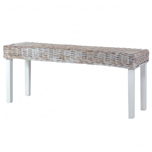 Bench 110 Cm White Natural Kubu Rattan And Solid Mango Wood Image 4