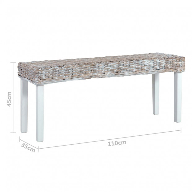 Bench 110 Cm White Natural Kubu Rattan And Solid Mango Wood Image 6