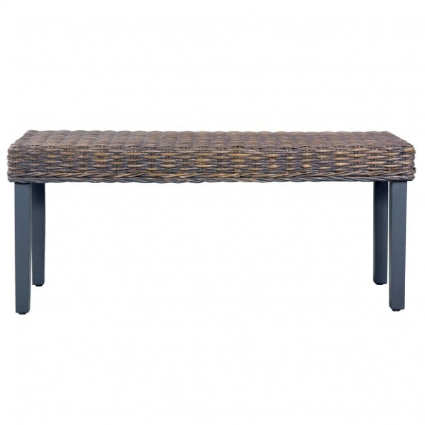 Bench 110 Cm Grey Natural Kubu Rattan And Solid Mango Wood Image 2