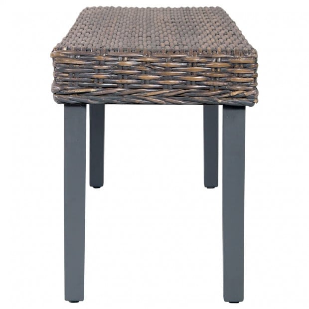Bench 110 Cm Grey Natural Kubu Rattan And Solid Mango Wood Image 3
