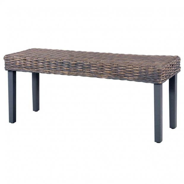 Bench 110 Cm Grey Natural Kubu Rattan And Solid Mango Wood Image 4