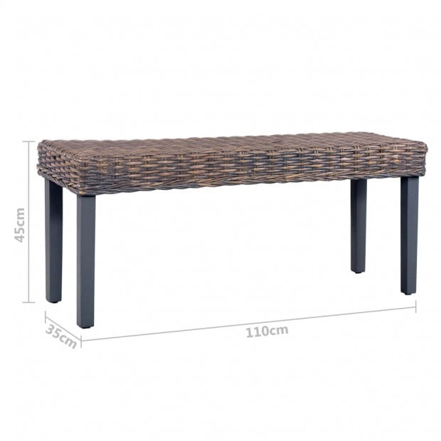 Bench 110 Cm Grey Natural Kubu Rattan And Solid Mango Wood Image 6