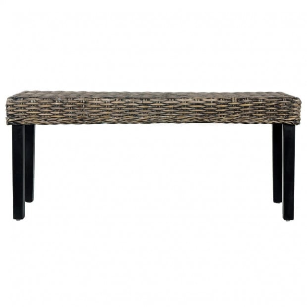 Bench 110 Cm Black Natural Kubu Rattan And Solid Mango Wood Image 2