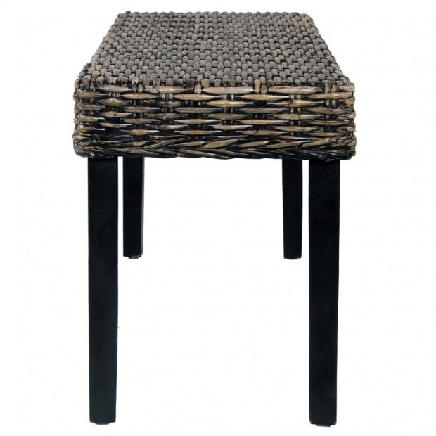 Bench 110 Cm Black Natural Kubu Rattan And Solid Mango Wood Image 3