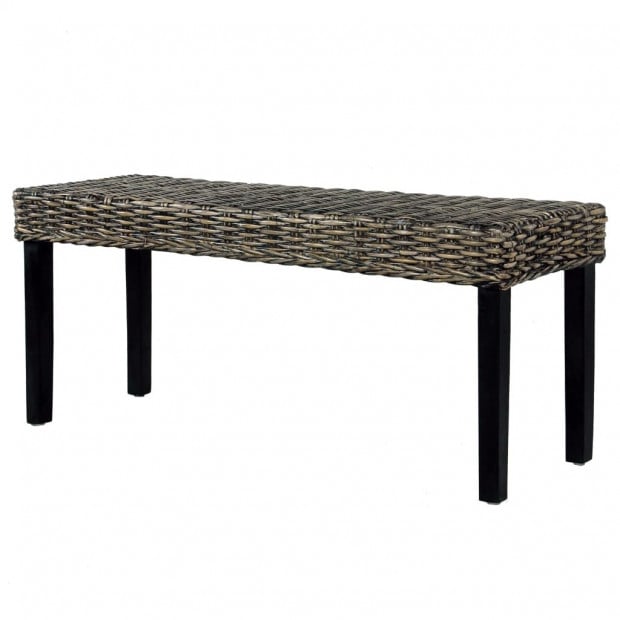 Bench 110 Cm Black Natural Kubu Rattan And Solid Mango Wood Image 5