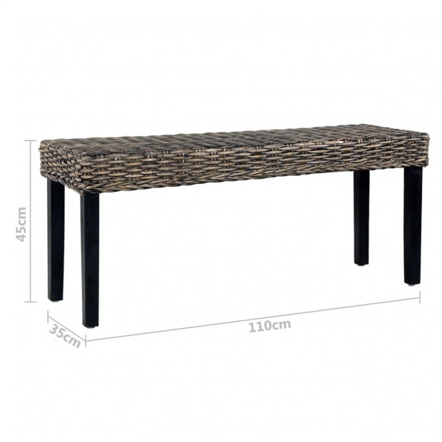 Bench 110 Cm Black Natural Kubu Rattan And Solid Mango Wood Image 6