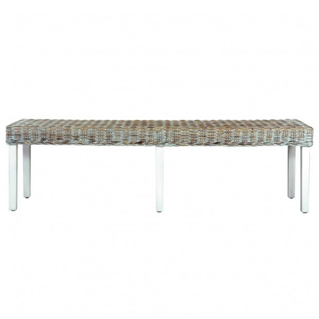 Bench 160 Cm White Natural Kubu Rattan And Solid Mango Wood Image 2