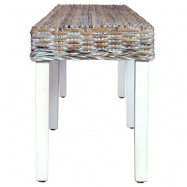 Bench 160 Cm White Natural Kubu Rattan And Solid Mango Wood Image 3
