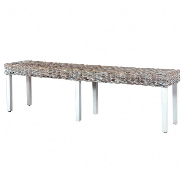 Bench 160 Cm White Natural Kubu Rattan And Solid Mango Wood Image 4