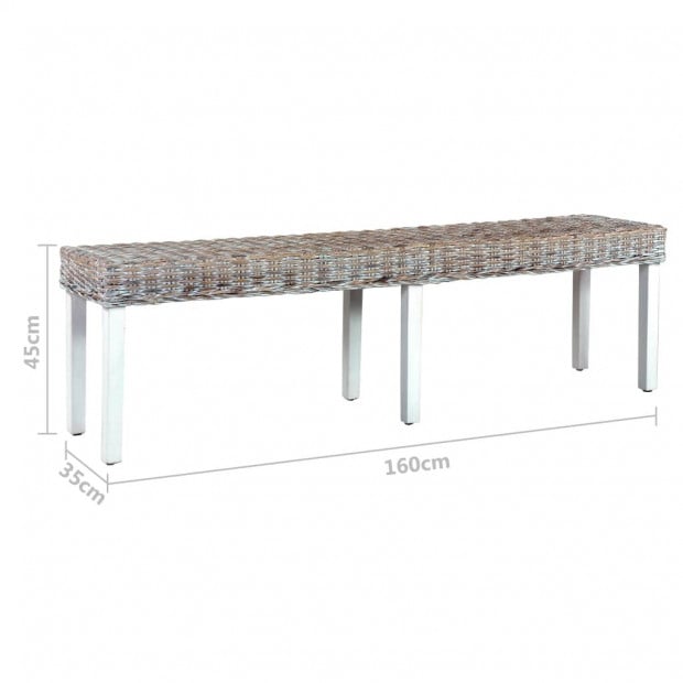 Bench 160 Cm White Natural Kubu Rattan And Solid Mango Wood Image 6