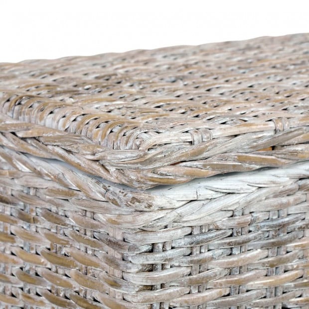 Storage Box 120 Cm White Kubu Rattan And Solid Mango Wood Image 3