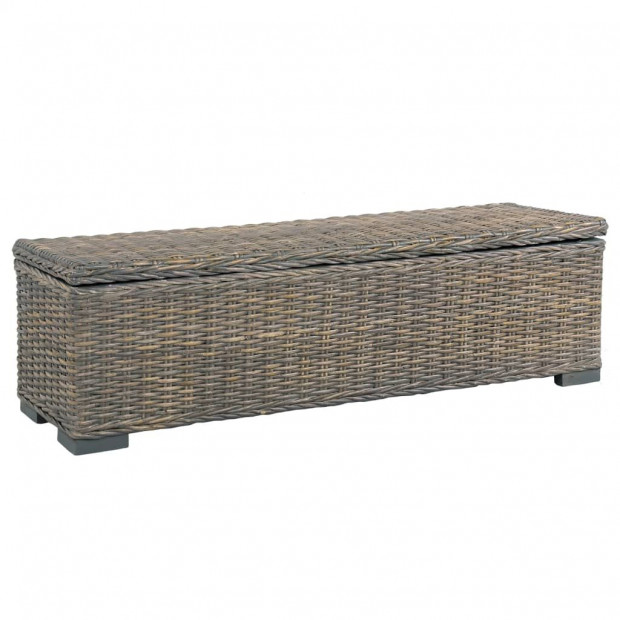 Storage Box 120 Cm Grey Kubu Rattan And Solid Mango Wood