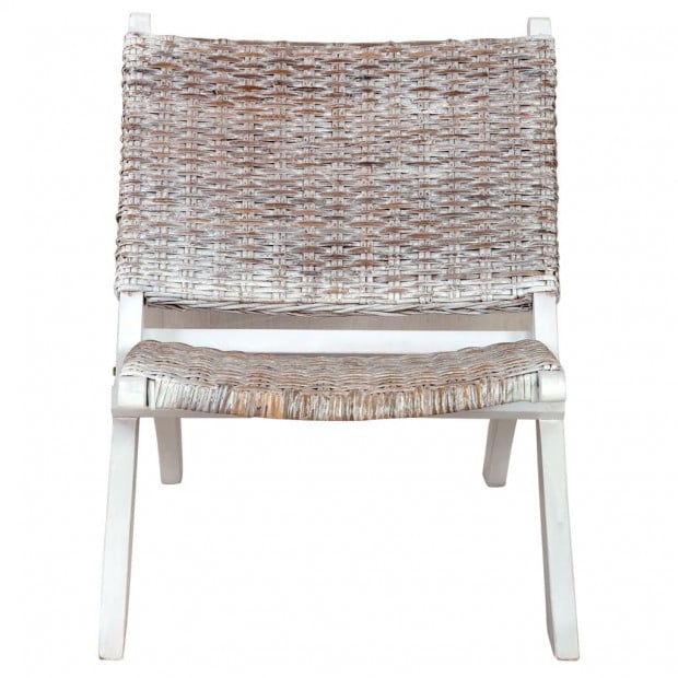 Relaxing Chair White Natural Kubu Rattan And Solid Mahogany Wood Image 2
