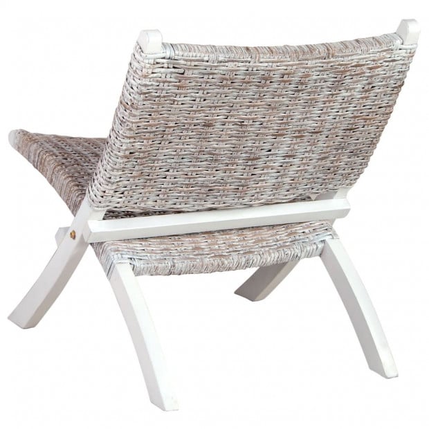 Relaxing Chair White Natural Kubu Rattan And Solid Mahogany Wood Image 4