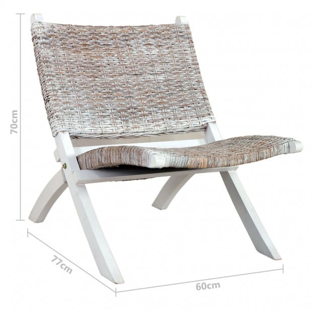 Relaxing Chair White Natural Kubu Rattan And Solid Mahogany Wood Image 7