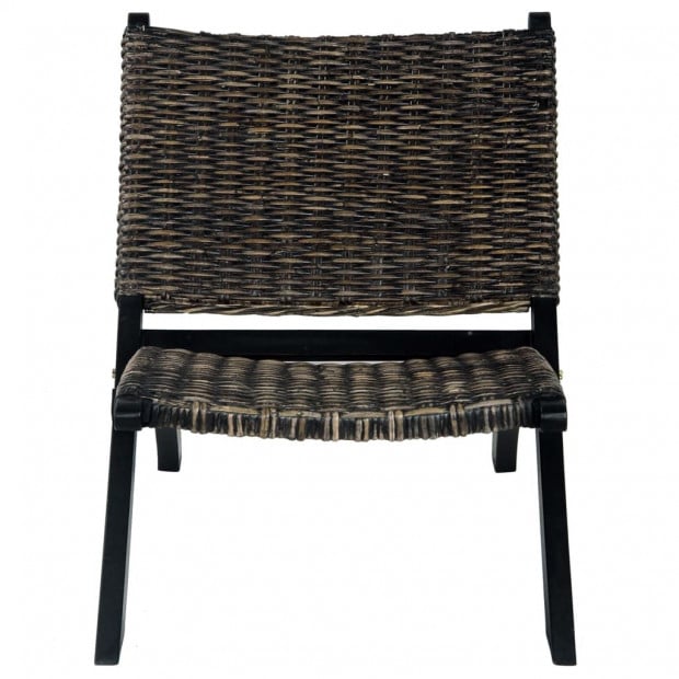 Relaxing Chair Black Natural Kubu Rattan And Solid Mahogany Wood Image 2