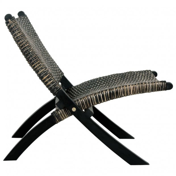 Relaxing Chair Black Natural Kubu Rattan And Solid Mahogany Wood Image 3