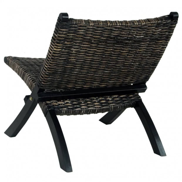 Relaxing Chair Black Natural Kubu Rattan And Solid Mahogany Wood Image 4