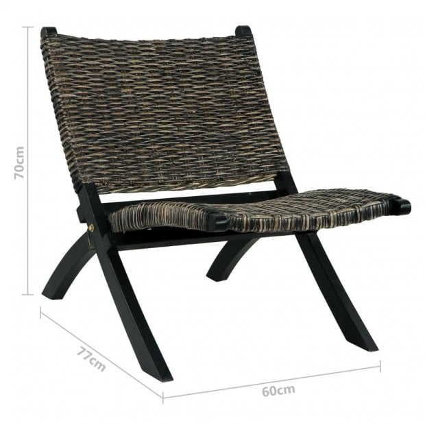 Relaxing Chair Black Natural Kubu Rattan And Solid Mahogany Wood Image 7