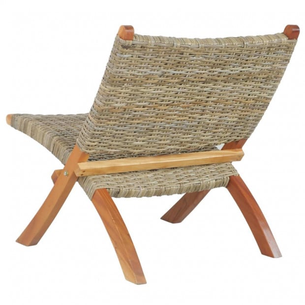 Relaxing Chair Natural Kubu Rattan And Solid Mahogany Wood Image 4