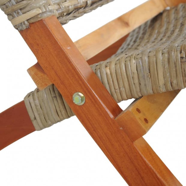 Relaxing Chair Natural Kubu Rattan And Solid Mahogany Wood Image 6
