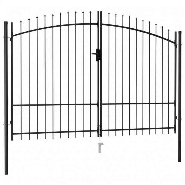 Fence Gate Double Door With Spike Top Steel 3x1.75 M Black Image 2