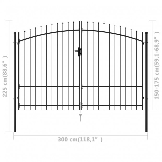 Fence Gate Double Door With Spike Top Steel 3x1.75 M Black Image 5