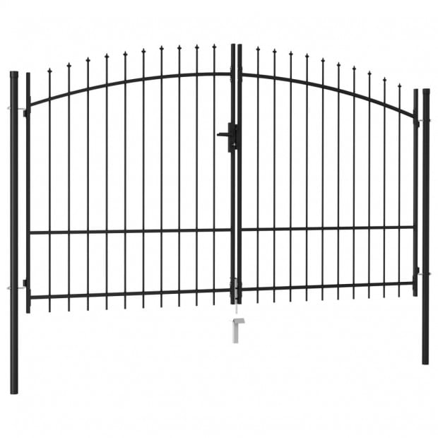 Fence Gate Double Door With Spike Top Steel 3x2 M Black Image 2