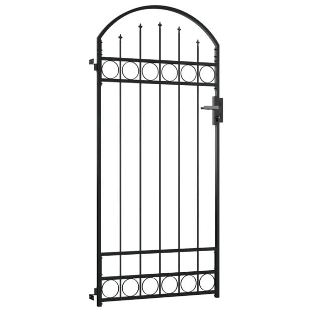 Fence Gate With Arched Top Steel 89x200 Cm Black Image 2