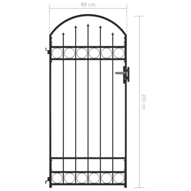 Fence Gate With Arched Top Steel 89x200 Cm Black Image 5