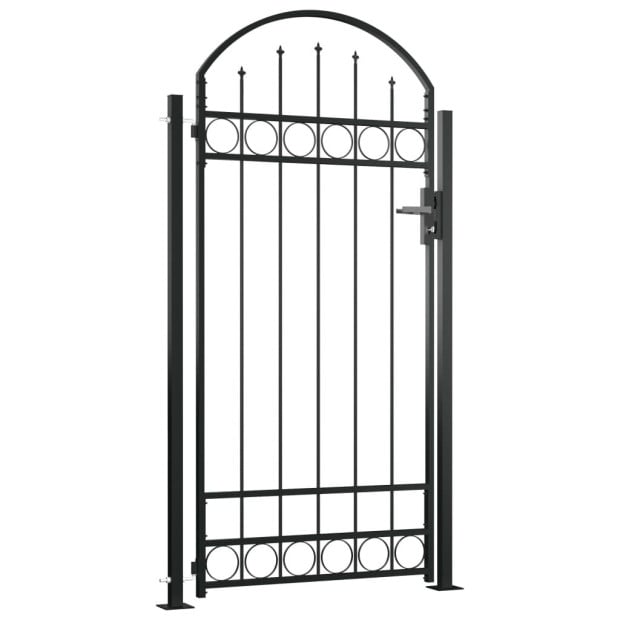 Fence Gate With Arched Top And 2 Posts 105x204 Cm Black Image 2