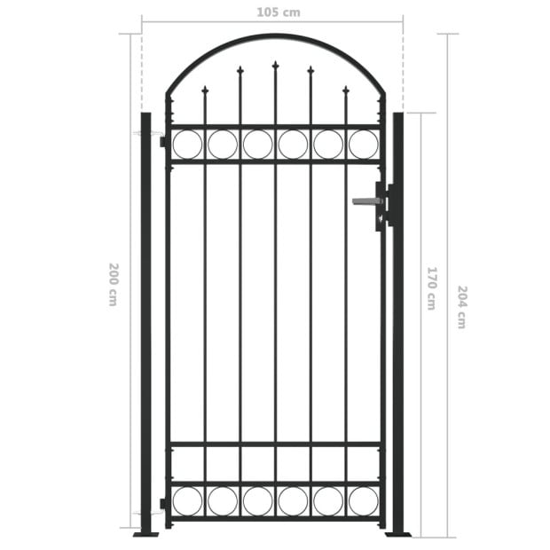 Fence Gate With Arched Top And 2 Posts 105x204 Cm Black Image 5