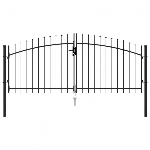 Fence Gate Double Door With Spike Top Steel 3x1.25 M Black