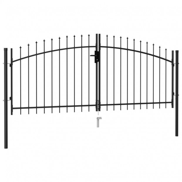 Fence Gate Double Door With Spike Top Steel 3x1.25 M Black Image 2
