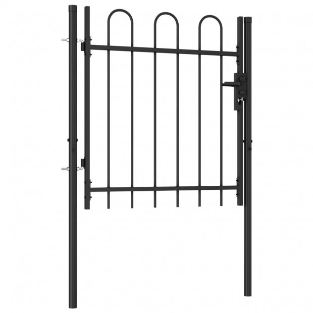 Fence Gate Single Door With Arched Top Steel 1x1 M Black Image 2