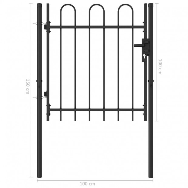 Fence Gate Single Door With Arched Top Steel 1x1 M Black Image 5