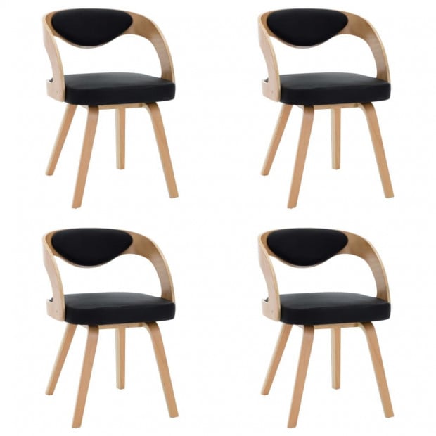 Dining Chairs 4 Pcs Black Bent Wood And Faux Leather