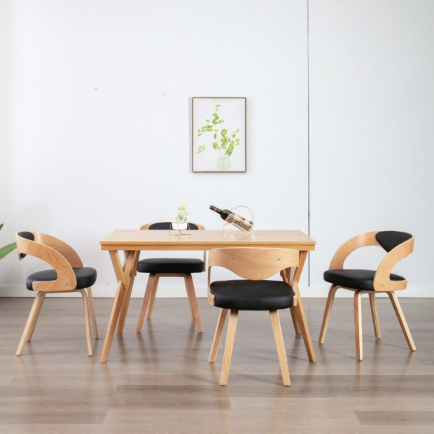Dining Chairs 4 Pcs Black Bent Wood And Faux Leather Image 2
