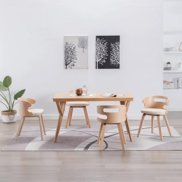 Dining Chairs 4 Pcs Cream Bent Wood And Faux Leather Image 2