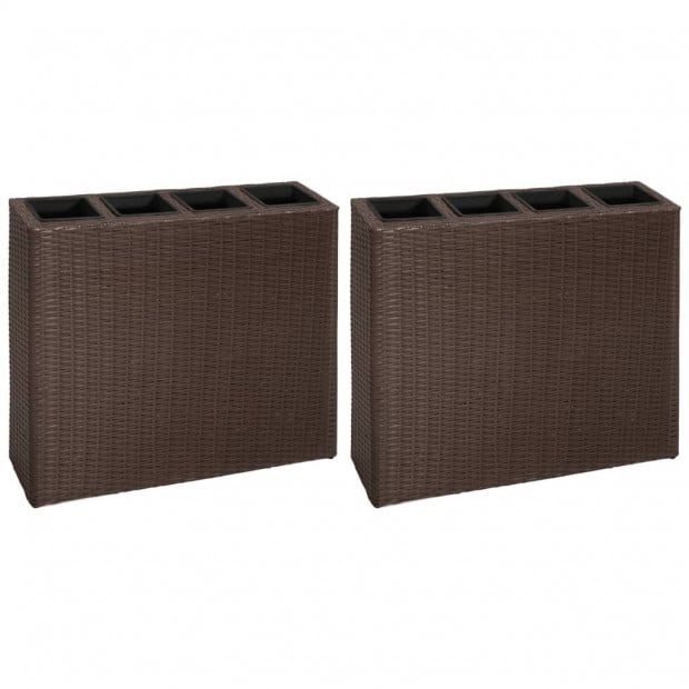 Garden Planter With 4 Pots 2 Pcs Poly Rattan Brown