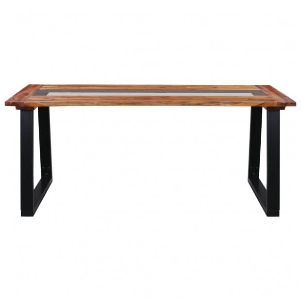 Dining Table 180x90x75 Cm Solid Acacia Wood And Glass Image 2