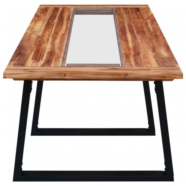 Dining Table 180x90x75 Cm Solid Acacia Wood And Glass Image 3