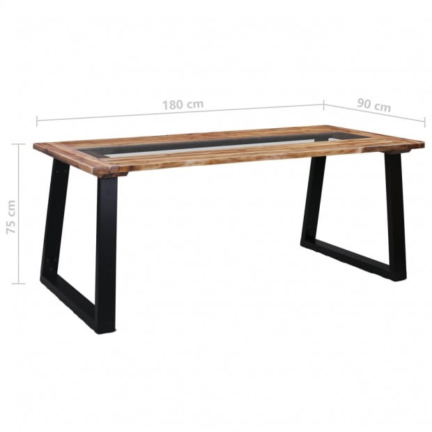 Dining Table 180x90x75 Cm Solid Acacia Wood And Glass Image 5