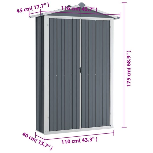 Garden Shed Grey 107.5x46x183 Cm Galvanised Steel Image 8