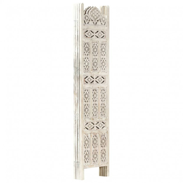 Hand Carved 4-panel Room Divider White 160x165 Cm Solid Mango Wood - Classic Style Image 2