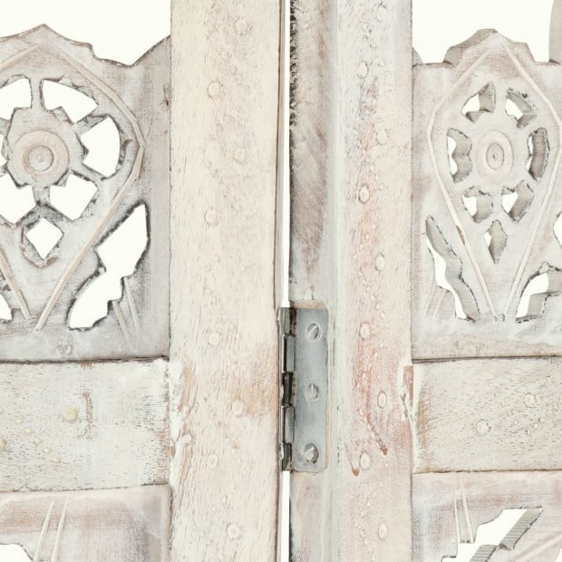 Hand Carved 4-panel Room Divider White 160x165 Cm Solid Mango Wood - Classic Style Image 4