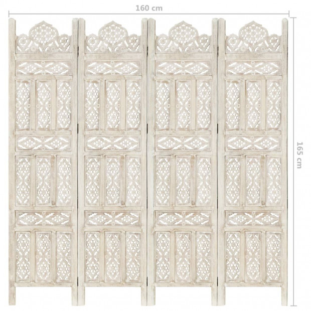Hand Carved 4-panel Room Divider White 160x165 Cm Solid Mango Wood - Classic Style Image 10